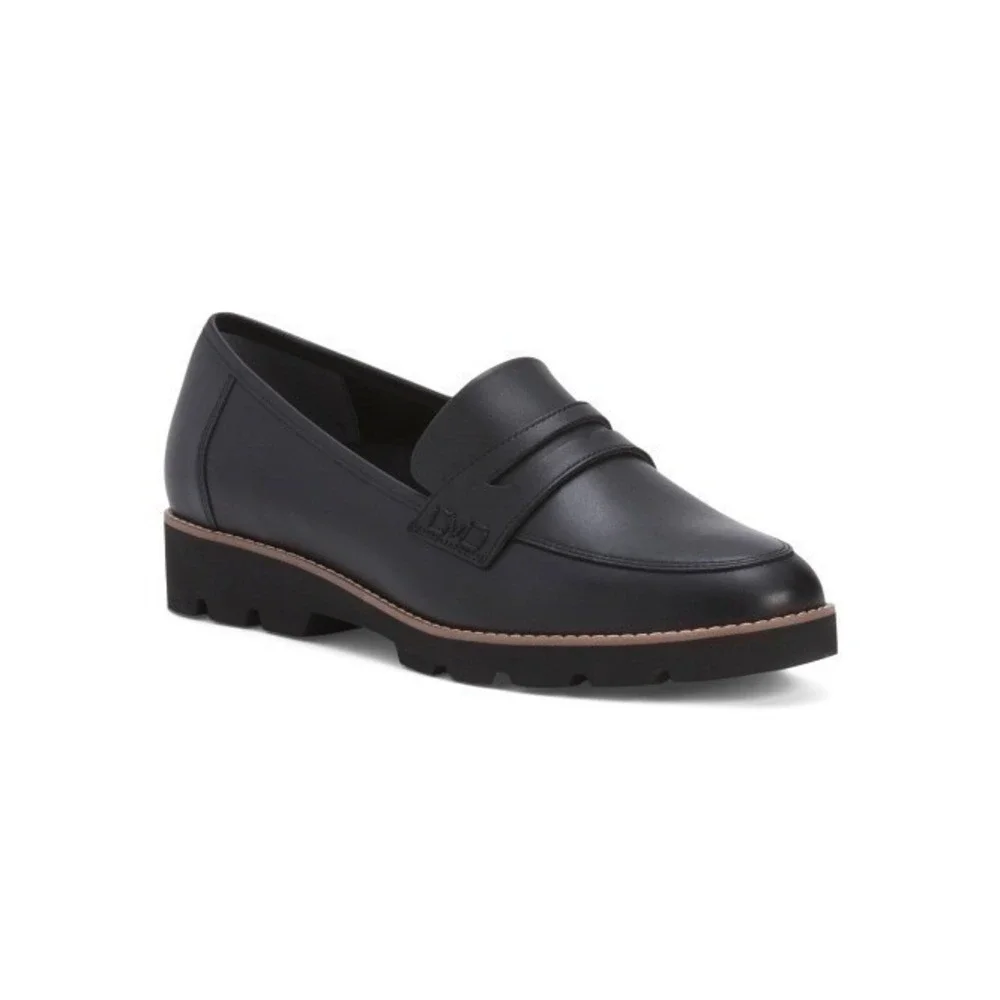 NWT VIONIC Cheryl II Lug Penny Loafer Leather Comfort Black Shoes anti-slip 12